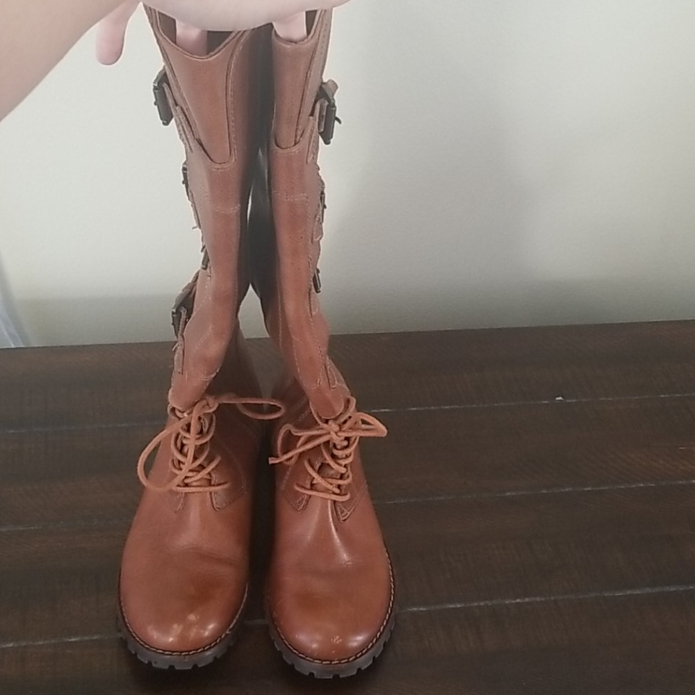 Matisse Brown Battle Buckle Lace Up Boots Size 6